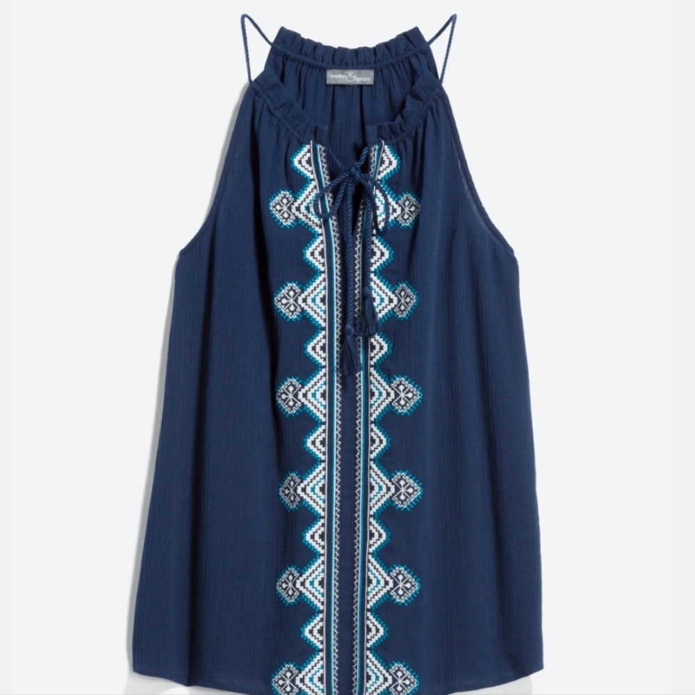 Market & Spruce Blue Embellished Halter Blouse